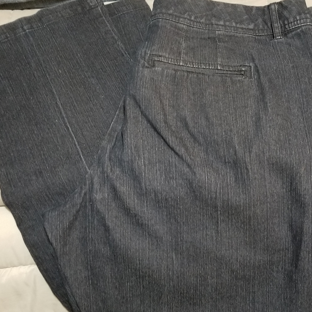 Dark Denim color ladies pants with flexible waist.